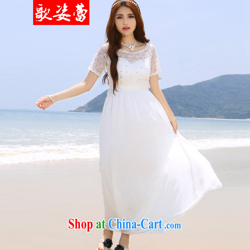 Song beauty buds 2015 Korea Maldives beach dress wedding nails Pearl inserts drill dress long dress white L songs, colorful buds (GEZILEI), online shopping