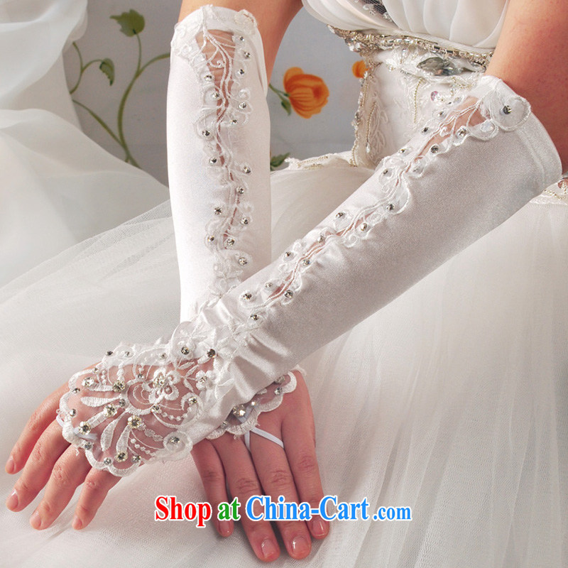 Serving a good solid bridal wedding white long lace bridal gloves wedding terrace a diamond lace decorated white