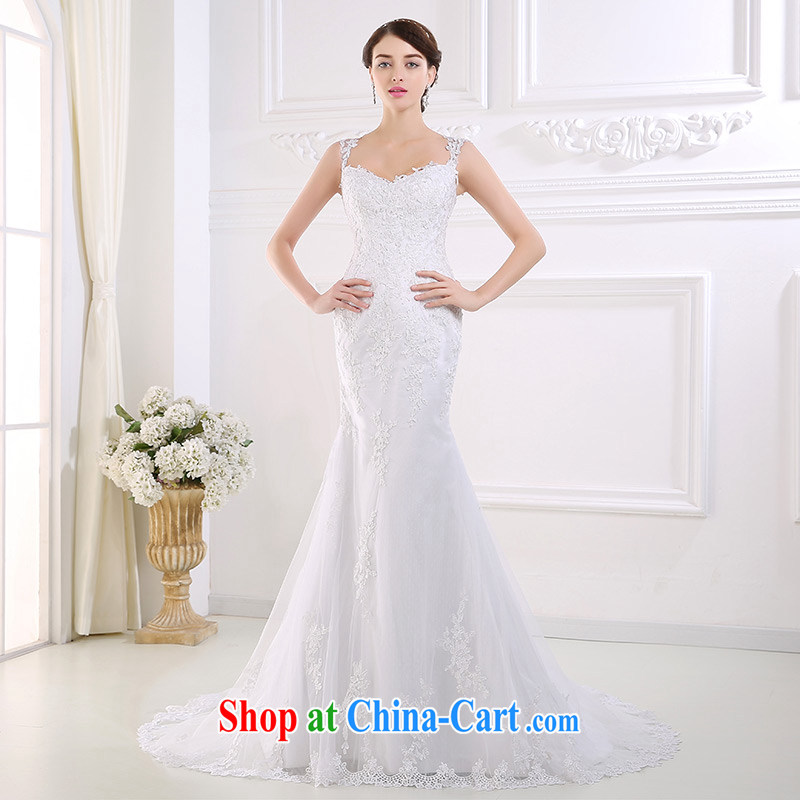 DressilyMe custom wedding - 2015 spring and summer lace straps fluoroscopy back at Merlion cultivating small tail wedding sexy bridal dress White - out of stock 25 day shipping XL