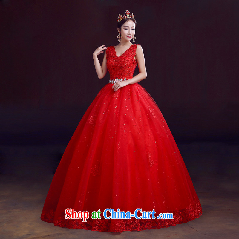 The married Yi wedding dresses new 2015 spring double-shoulder red with shaggy the bride wedding marriage with deep V collar strap, red M, dumping the married Yi, shopping on the Internet