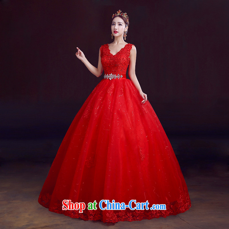 The married Yi wedding dresses new 2015 spring double-shoulder red with shaggy the bride wedding marriage with deep V collar strap, red M, dumping the married Yi, shopping on the Internet