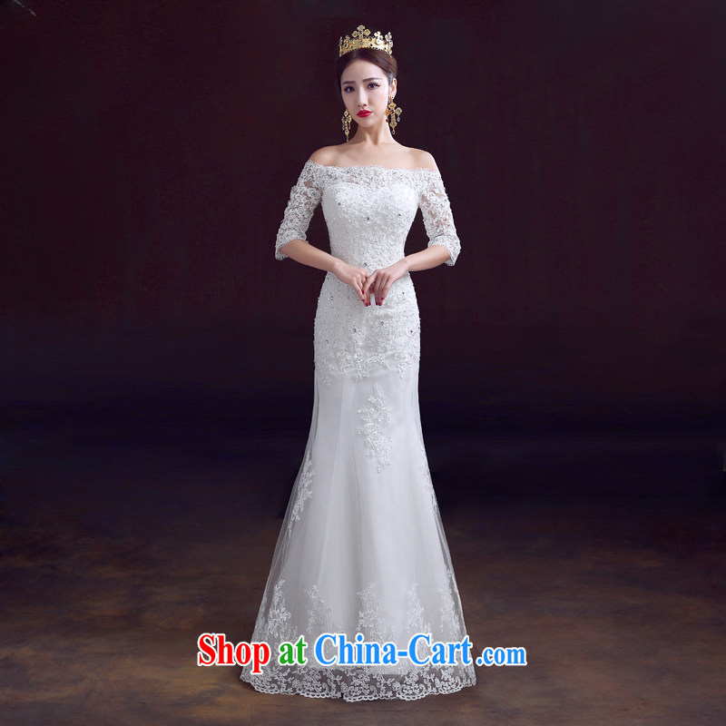 The married Yi wedding dresses 2015 new spring field shoulder crowsfoot wedding with packages and crowsfoot Sau San tie marriage wedding the Pearl White XL