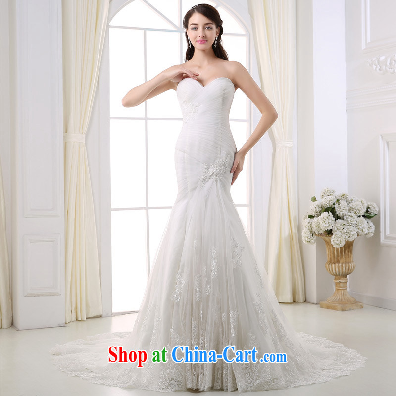 DressilyMe custom wedding - 2015 bare chest pressure hem lace inserts drill cultivating crowsfoot wedding stylish and simple tie-tail bridal gown White - out of stock 25 Day Shipping XL