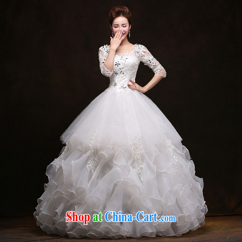 The china yarn 2015 new wedding dresses stylish Korean-style field shoulder alignment to the Code letter MM graphics thin wedding spring and summer classic in style cuff white M