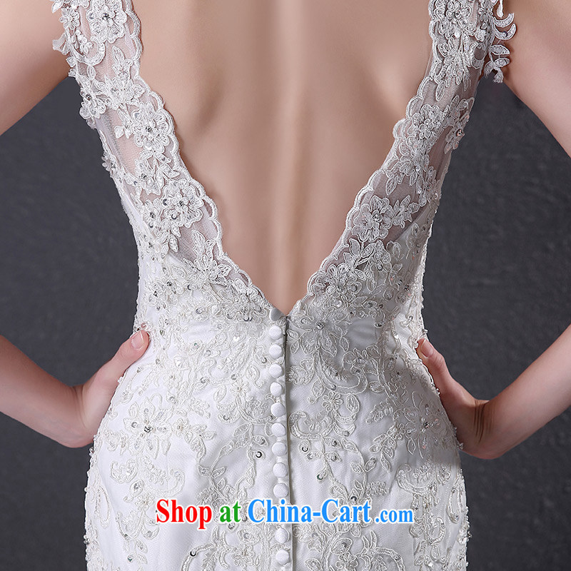 DressilyMe custom wedding - 2015 elegant a collar lace inserts drill crowsfoot wedding V field back zipper luxury tail bridal gown White - out of stock 25 day shipping XL, DRESSILY ME OCCASIONS WEAR ON - LINE, shopping on the Internet