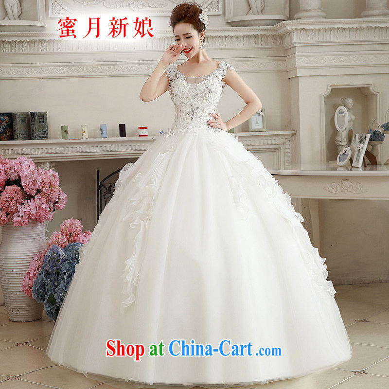 Honeymoon bride spring 2015 new female Korean video thin shoulders lace V for wedding with parquet drill wedding white M