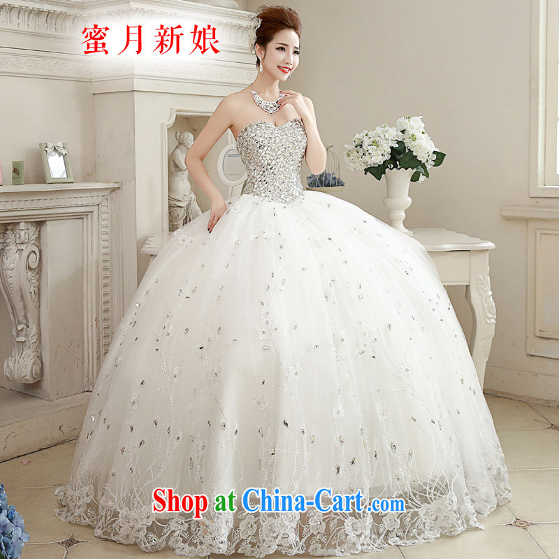 Honeymoon bride spring 2015 new female inserts drill video thin smears chest wedding dresses with white Princess XL