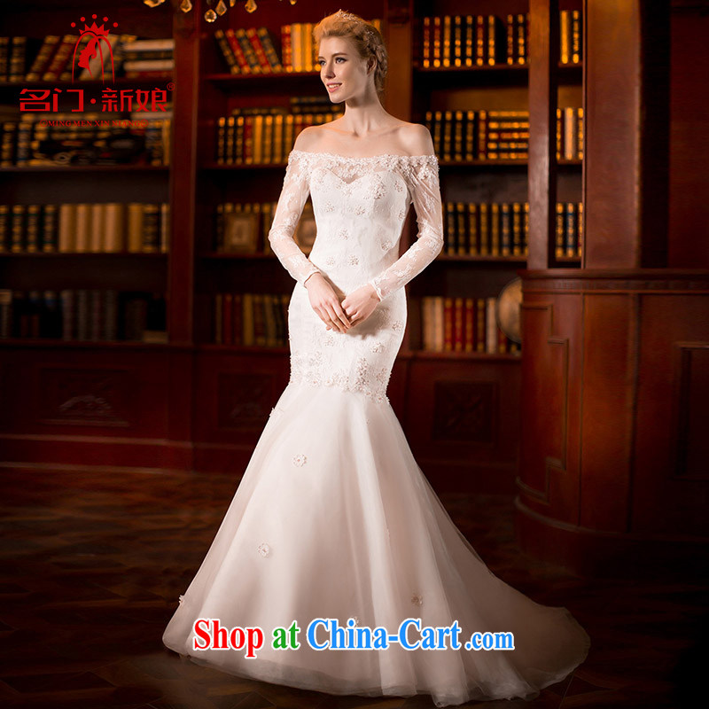 The bride's wedding dresses spring 2015 the Field shoulder long-sleeved crowsfoot wedding lace crowsfoot 2554 white M