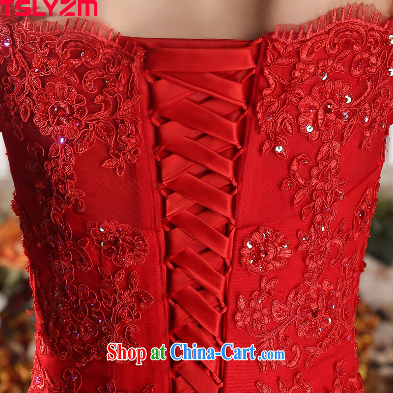 A Tslyzm field shoulder crowsfoot wedding tail red 2015 spring and summer new water drilling the waist beauty graphics thin lace skirt female Red XXL, Tslyzm, shopping on the Internet