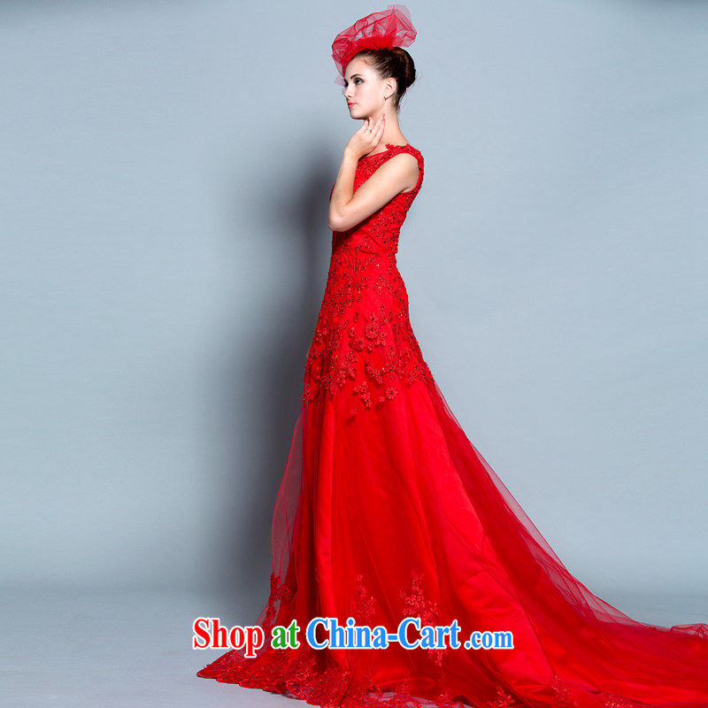 A yarn 2015 new bag shoulder red dress lace, drag and drop the bride toast dress 30150810 red S stock code 155/80 A, a yarn, shopping on the Internet