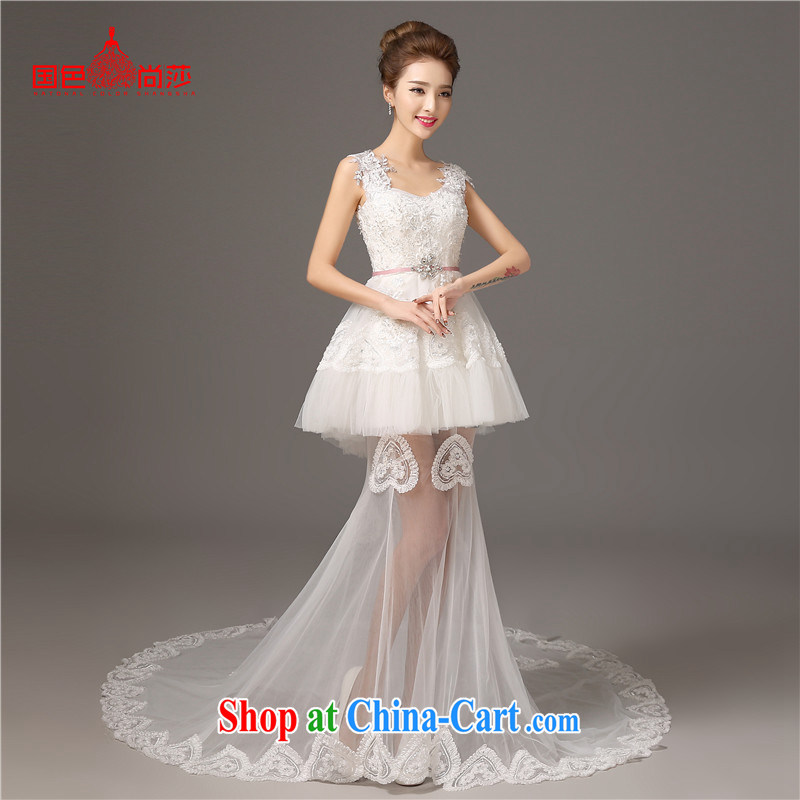 The color is still Windsor summer 2015 new shoulders, long-tail wedding dresses beauty white S