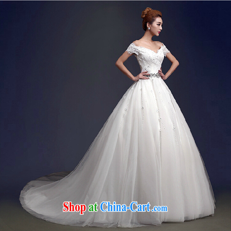 The field shoulder wedding dresses and the new 2015 Korean fashion lace tie-cultivating graphics thin wood drill extravagance Huaqiu winter white with XL paragraph