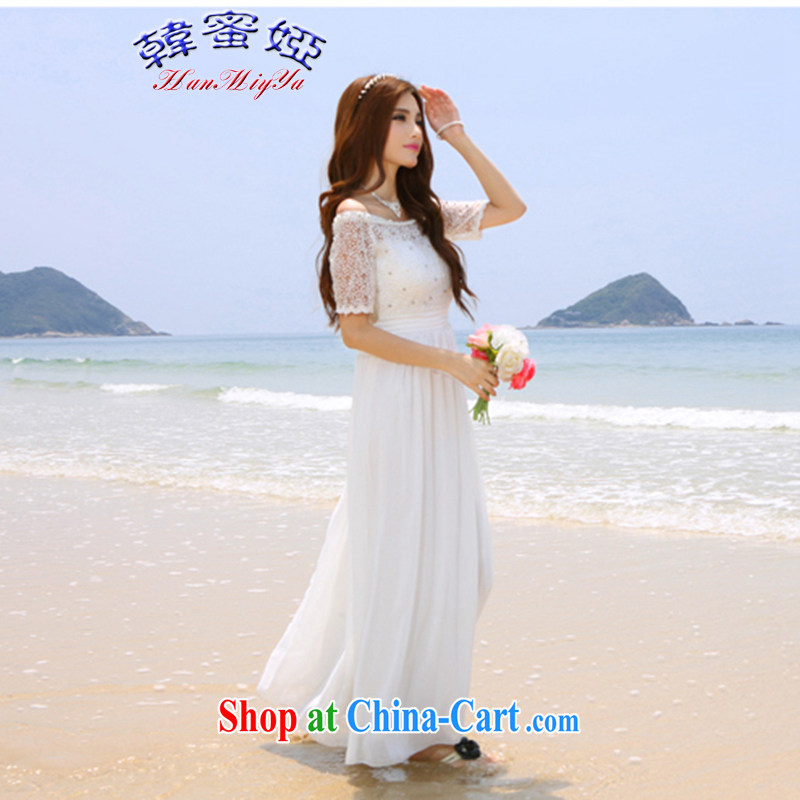Korean honey Julia 2015 summer beach dress wedding nails Pearl wood drill dress long dress DR 90,023 white XL, Korea honey Julia (HanMiYa), online shopping