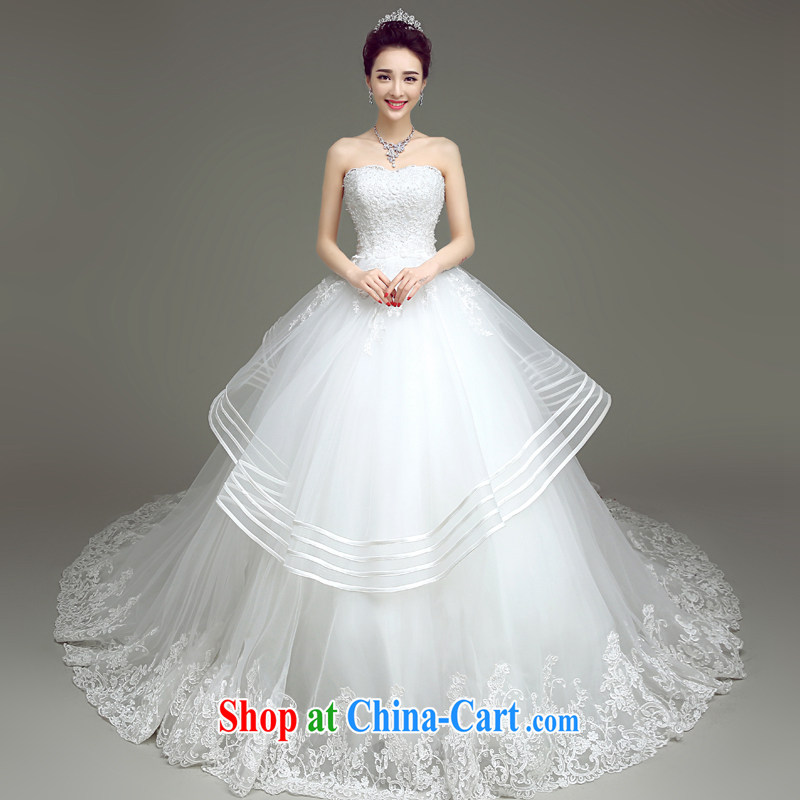 According to T-shirts to the wedding dresses 2015 new minimalist wipe chest bridal wedding dresses long-tail lace beauty and align the tail wedding spring and summer white XL
