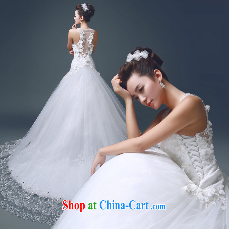 Code Hang Seng bridal 2015 tail wedding elegant parquet drill lace Mary Magdalene married breast beauty graphics Thin Dark V for wedding _double-side straps, take care health white XXL