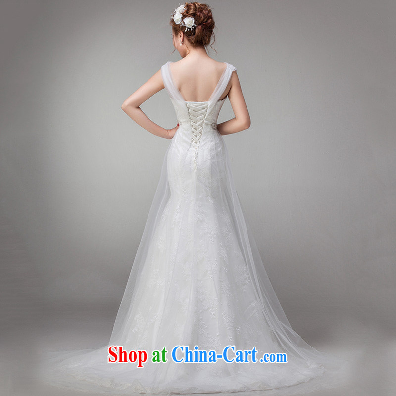 At Merlion 2015 wedding summer new stylish dress Korean bridal small tail double-shoulder lace graphics thin retro large code white XXL, blooming crazy (chunhuaqiuyue), online shopping