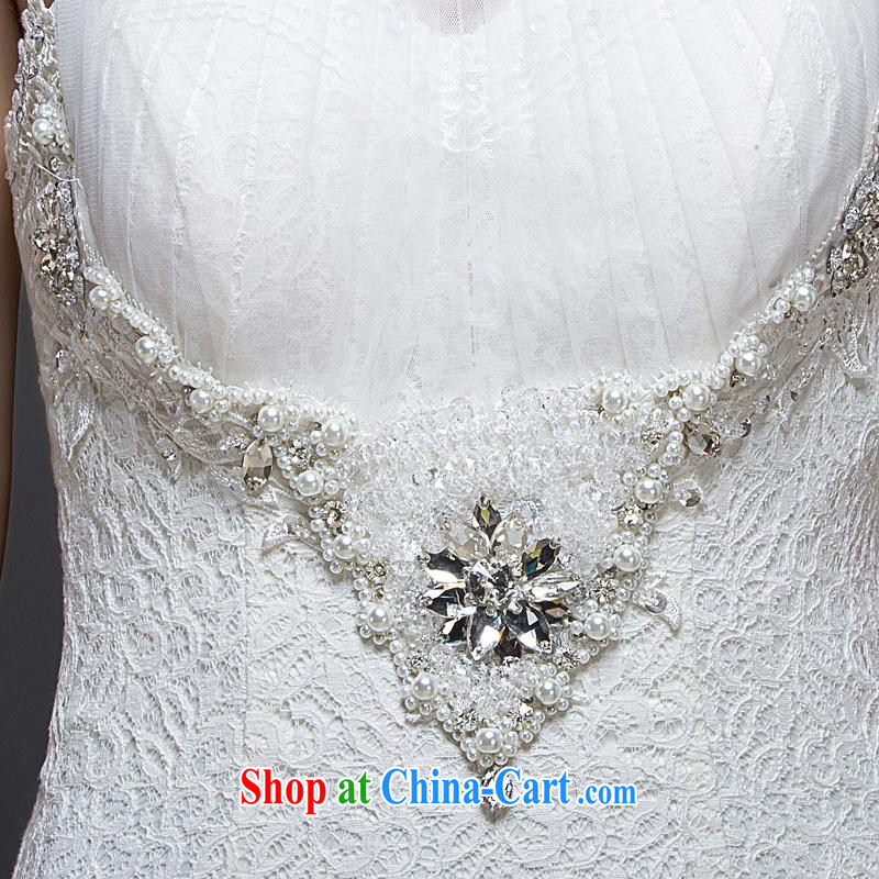 To also drag and drop the crowsfoot wedding dresses 2015 new lace-up waist and back exposed strap inserts drill out yarn and white XL, blooming Crazy (chunhuaqiuyue), online shopping