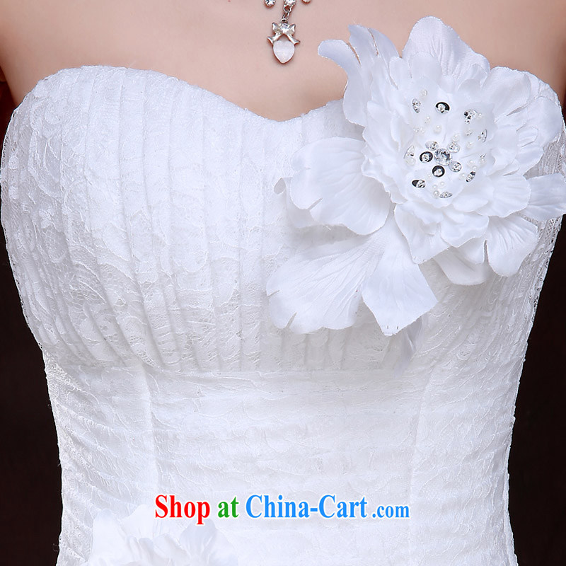 The china yarn short wedding shaggy dress bridesmaid dress chest bare flowers 2015 spring marriages Korean small white dress white L and China yarn, shopping on the Internet