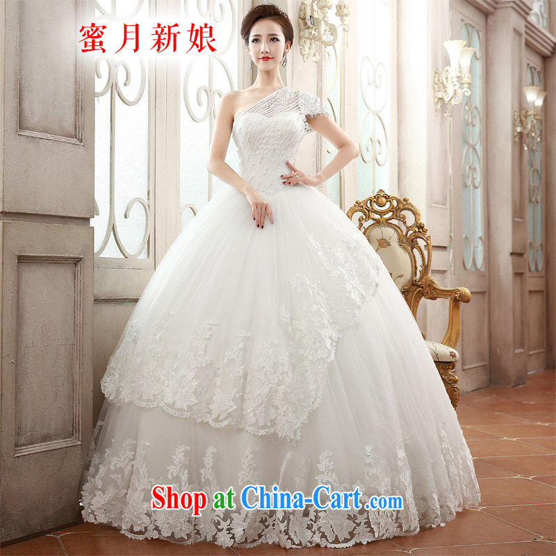 Honeymoon bridal 2015 spring and summer NEW GRAPHICS thin lace single shoulder wedding dresses with straps parquet drill Princess wedding white XL