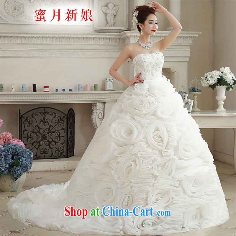Honeymoon bride spring 2015 new female simple Erase chest romantic tails wedding flower skirt with white XL