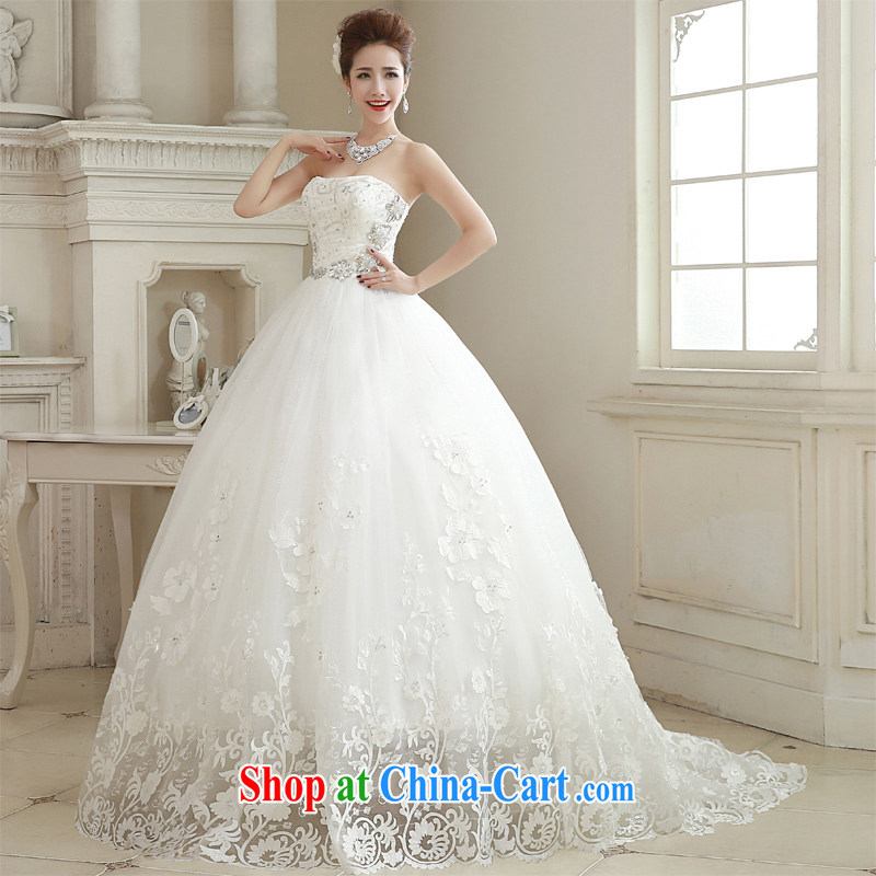 Honeymoon bride spring 2015 new female simple Erase chest parquet drill lace tail wedding dresses white XL, Honeymoon bridal, shopping on the Internet