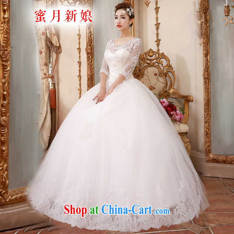 Honeymoon bridal 2015 spring female Korean version the waist cultivating long-sleeved lace shaggy Princess wedding white XL