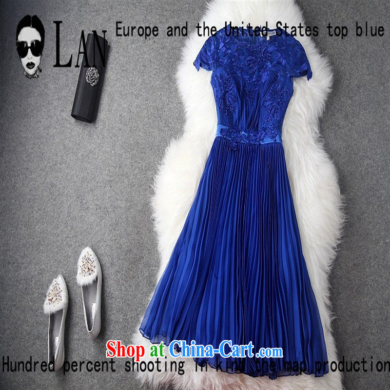 Health concerns women's clothing * 2014 spring in Europe and America Women's clothes new dress dress hand made embroidered pin pearl cultivation 100 hem double-yi long skirt T 1426 pink L, blue rain bow, and shopping on the Internet