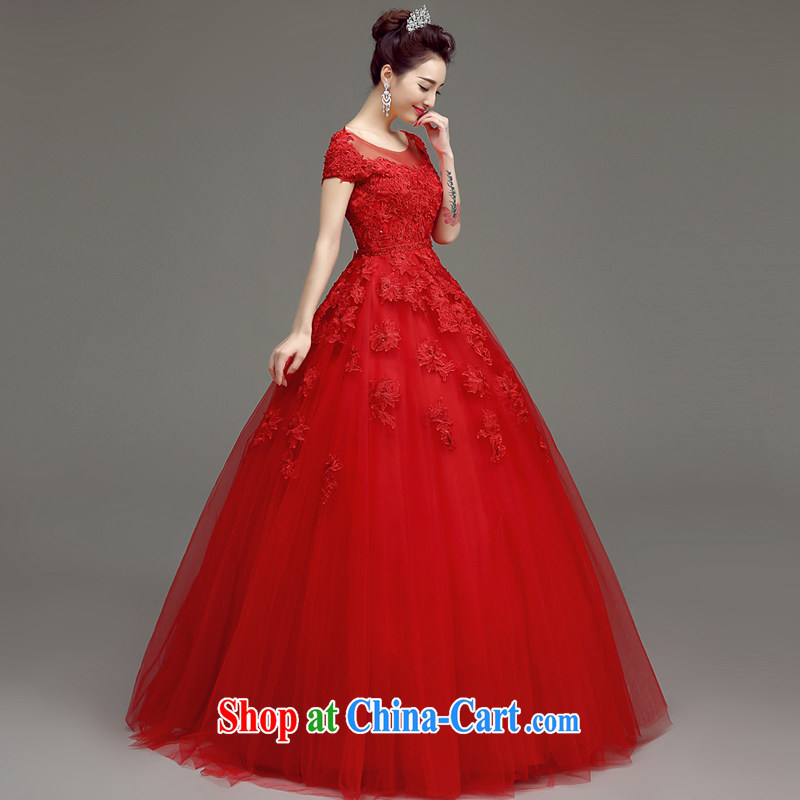 According to T-shirt in accordance with the 2015 New Red lace wedding dresses spring and summer stylish Korean-style field shoulder graphics thin straps bridal wedding dresses red XXL, Netherlands according to the law, and, on-line shopping