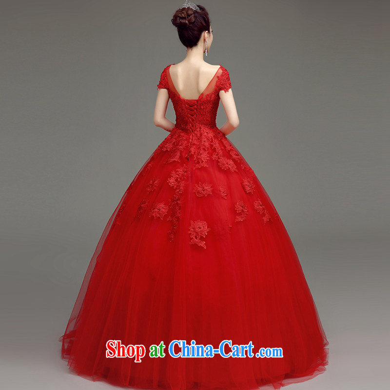 According to T-shirt in accordance with the 2015 New Red lace wedding dresses spring and summer stylish Korean-style field shoulder graphics thin straps bridal wedding dresses red XXL, Netherlands according to the law, and, on-line shopping