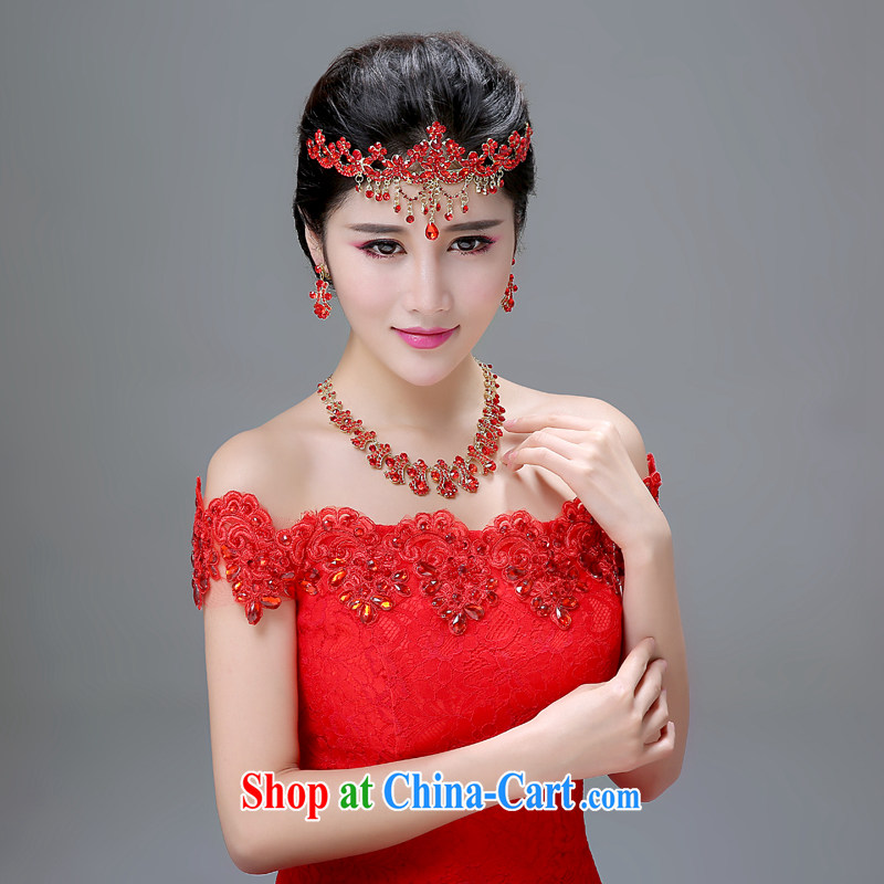 Honeymoon bridal bride-trim red Korean-style wedding hair accessories dress accessories for link Crown earrings wedding-band magenta, Honeymoon bridal, shopping on the Internet