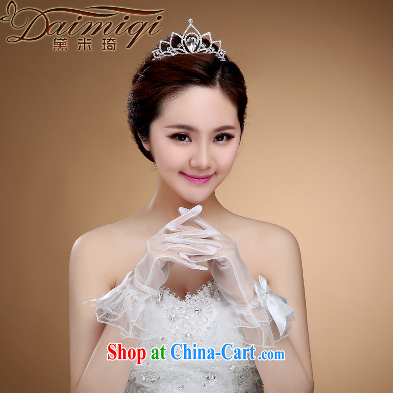 2015 new Korean bridal wedding lace Bow Tie gauze spring and summer short marriage gloves white accessories white