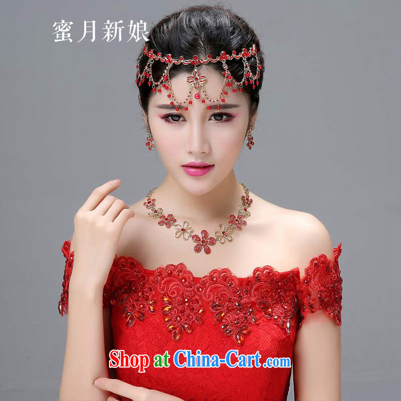 Honeymoon bridal bride-trim red Korean-style wedding hair accessories dress decorated Wedding parquet drill red jewelry wedding-band magenta