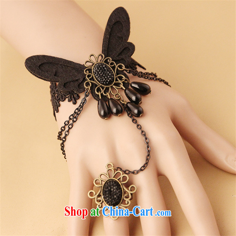 Han Park (cchappiness) Europe and the wind retro female Hand chain with ring one link lace ornaments, Black, in the Han and Park (cchappiness), on-line shopping