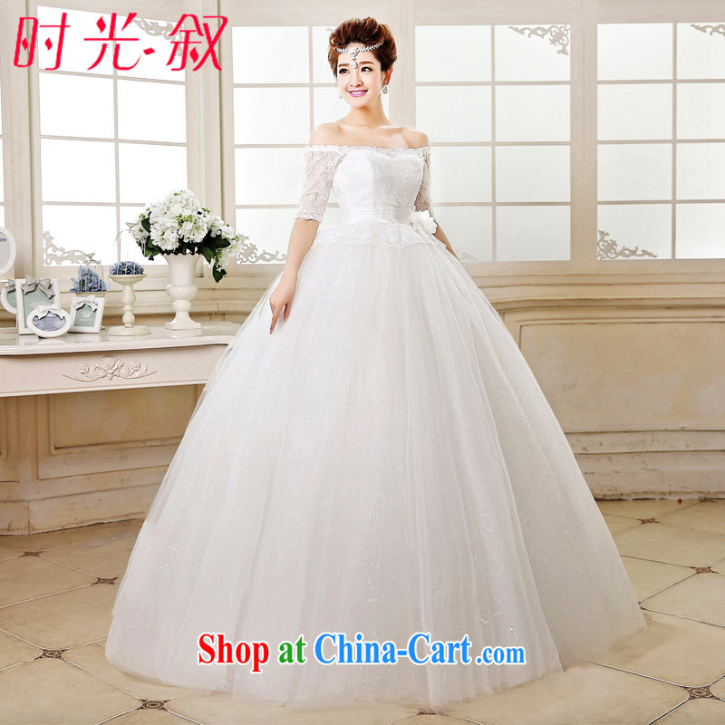 Time his wedding dresses new 2015 spring and summer, long-sleeved bridal wedding pregnant high waist one shoulder lace modern and simple in the Code white XXL