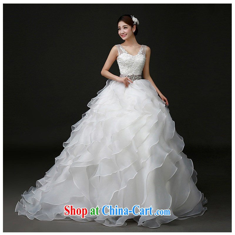 The beautiful yarn 2015 new dual-shoulder a shoulder V for small-tail Wedding Fashion bridal wedding photo building photography minimalist beauty tied with royal wedding?white customizable
