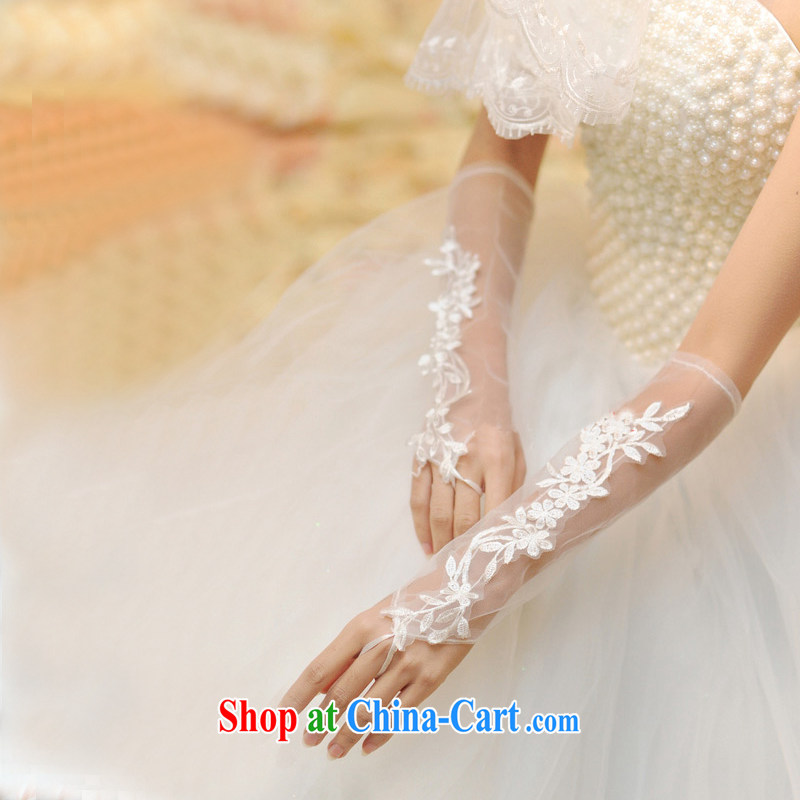 DressilyMe elegant lace decals soft yarn bridal wedding gloves - ivory - 30 cm - 5 Day Shipping DRESSILY ME OCCASIONS WEAR ON - LINE, shopping on the Internet