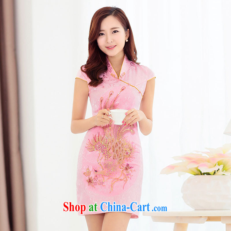 their nests, 2015 spring and summer NEW GRAPHICS thin embroidered hot drill cultivating cheongsam dress bridal toast back door black XL, nests, and shopping on the Internet