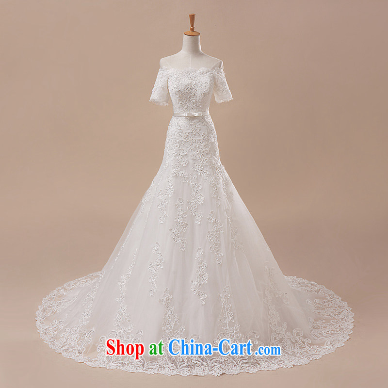 Italian designer 2015 new spring and summer wedding dresses and the Korean version stylish lace-tail crowsfoot field shoulder wedding long-sleeved A Field Setup