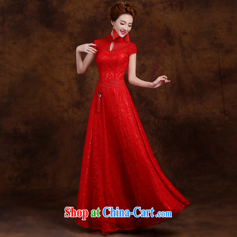 Chinese wedding dress 2015 new stylish long serving toast retro improved cheongsam dress bride spring loaded short-sleeve,