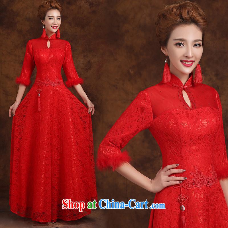 Chinese wedding dress 2015 new stylish long serving toast retro improved cheongsam dress bride spring loaded short-sleeved, enjoy wearing, shopping on the Internet