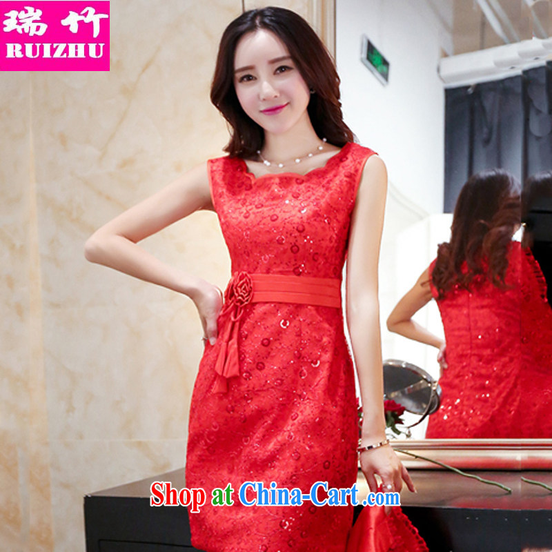 Shui-bamboo 2015 spring and summer and autumn with new stylish marriages big red dress beauty sleeveless further dress shawl two-piece embroidery lace, dinner toast red XXXL, bamboo (RUIZHU), shopping on the Internet