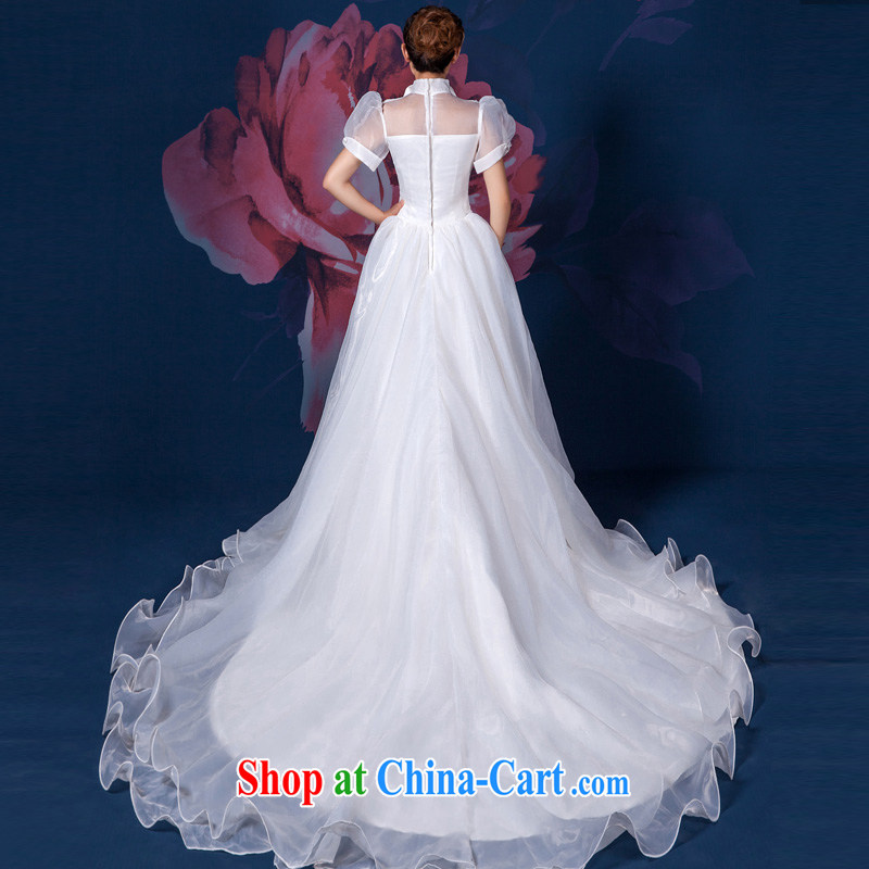 wedding dresses new 2015 long-tail affect theme clothing larger custom double-shoulder short-sleeved one shoulder wedding white XL, Ho full chamber, shopping on the Internet