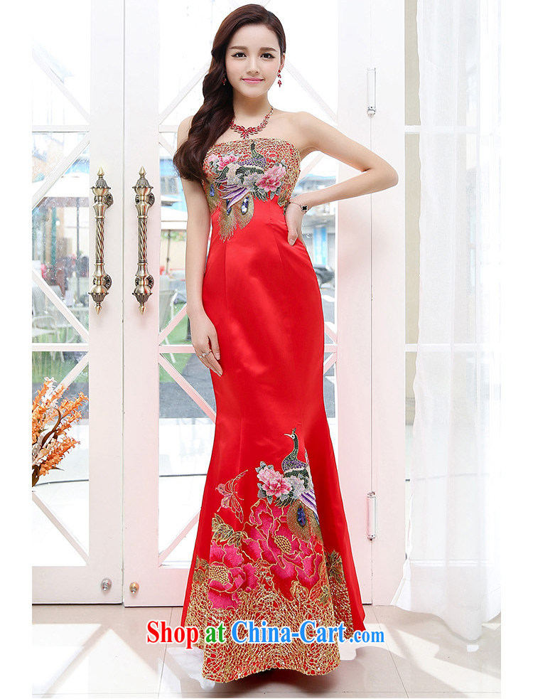 bamboo, spring 2015 summer and autumn, the bare chest wedding Golden Phoenix embroidery crowsfoot dragging skirts sexy and elegant evening dress beauty toasting banquet hosted annual service royal blue XL pictures, price, brand platters! Elections are good character, the national distribution, so why buy now enjoy more preferential! Health