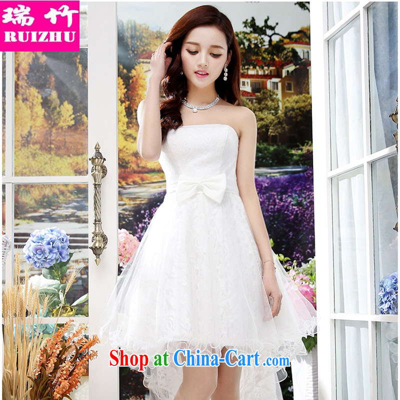 Shui bamboo 2015 Spring Summer Fall new Mary Magdalene ballet chest Silk Dresses wavy edge small tail marriages wedding bridesmaid evening gown butterfly knot tied with a waist shaggy dress white XL