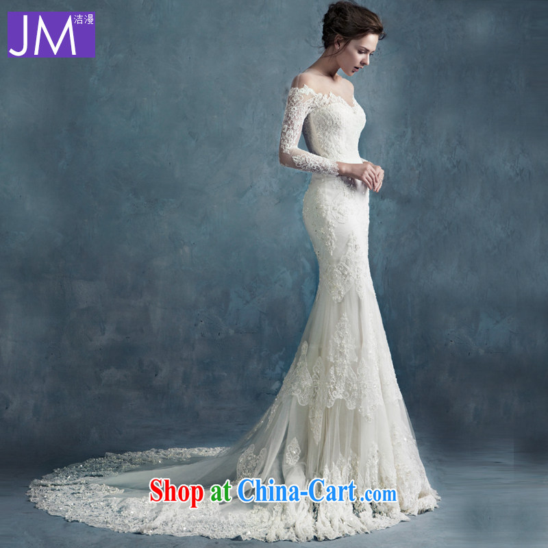 At Merlion wedding dresses 2015 new spring and summer fashion the Field shoulder lace cultivating long-sleeved package and the waist small trailing white tailored straps,