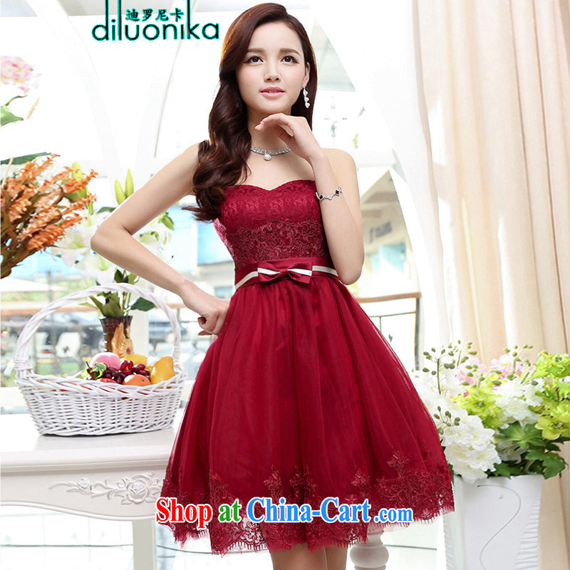 Law, the 2015 summer new Korean female fashion sweet wrapped chest dresses wedding dresses HSZM 1563 wine red M
