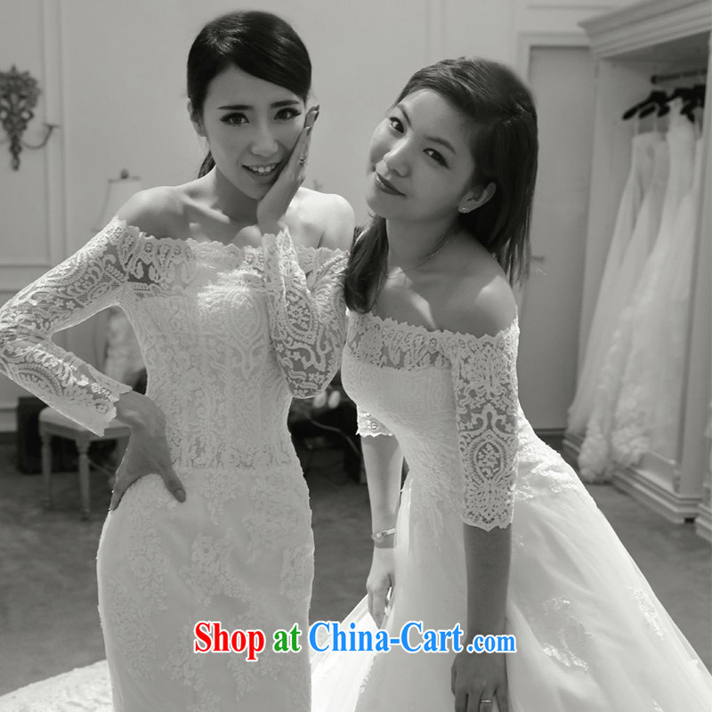 2015 spring and summer new stylish the Field shoulder retro long-sleeved lace cultivating the waist crowsfoot wedding dresses the tail tie-down, tailored to clean animated, online shopping