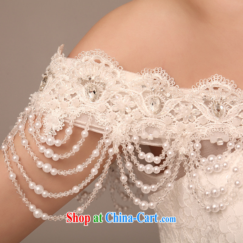 2015 spring and summer New Field shoulder collar crowsfoot wedding long-tail lace Pearl crowsfoot the tail wedding dresses white tailored to clean to roam, and shopping on the Internet