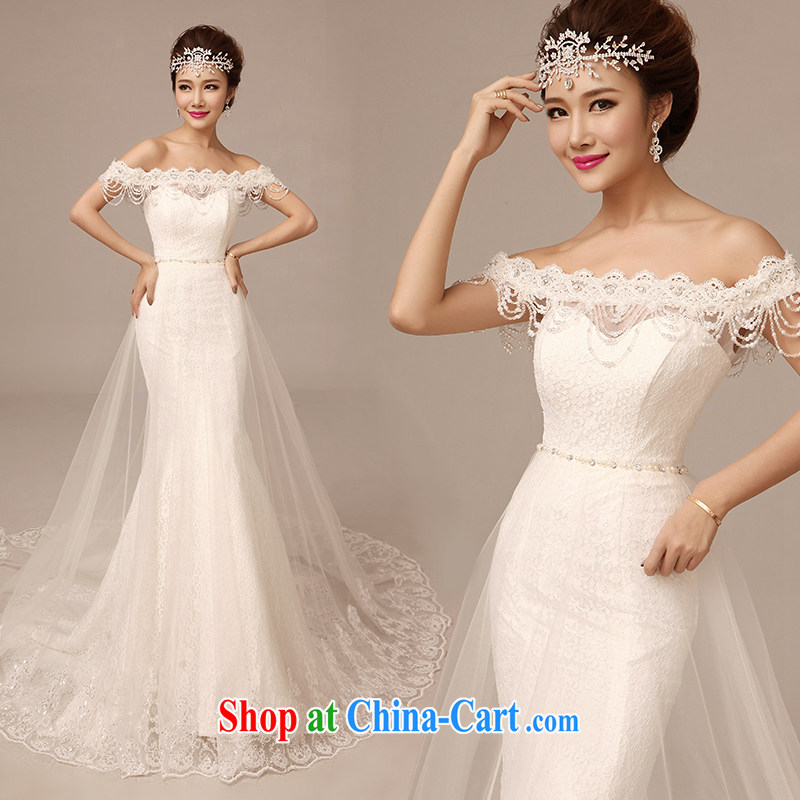 2015 spring and summer New Field shoulder collar crowsfoot wedding long-tail lace Pearl crowsfoot the tail wedding dresses white tailored to clean to roam, and shopping on the Internet