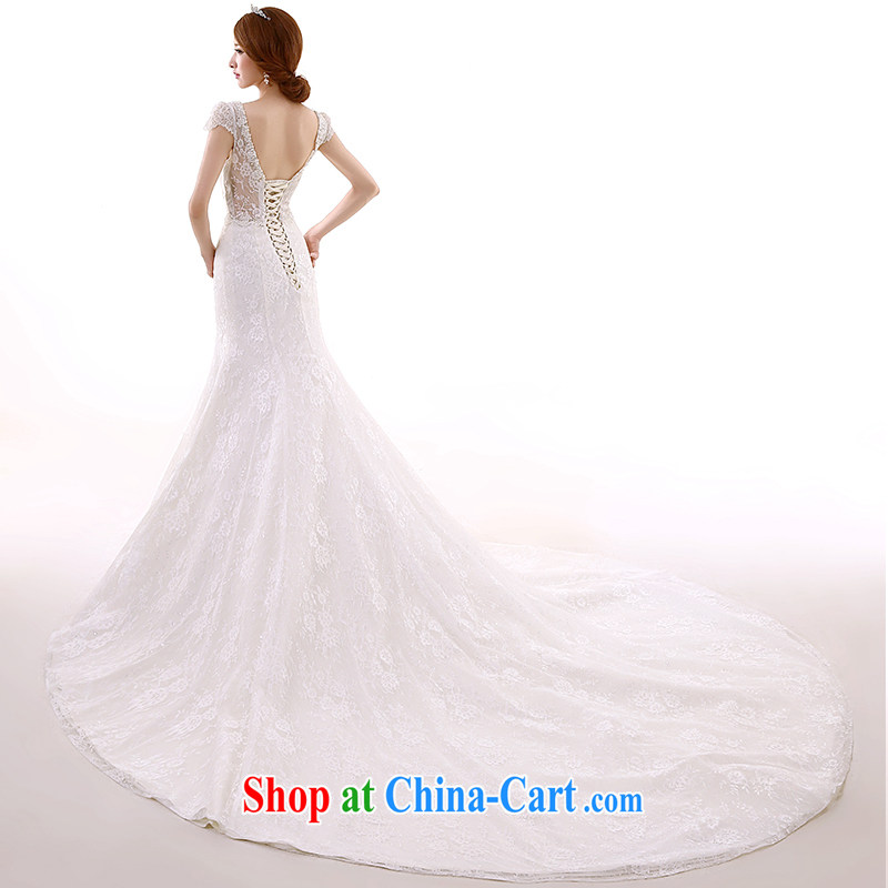 2015 spring and summer New Field shoulder crowsfoot wedding dresses long-tail shoulders V for cultivating lace the tail white tailored, clean to roam, and shopping on the Internet